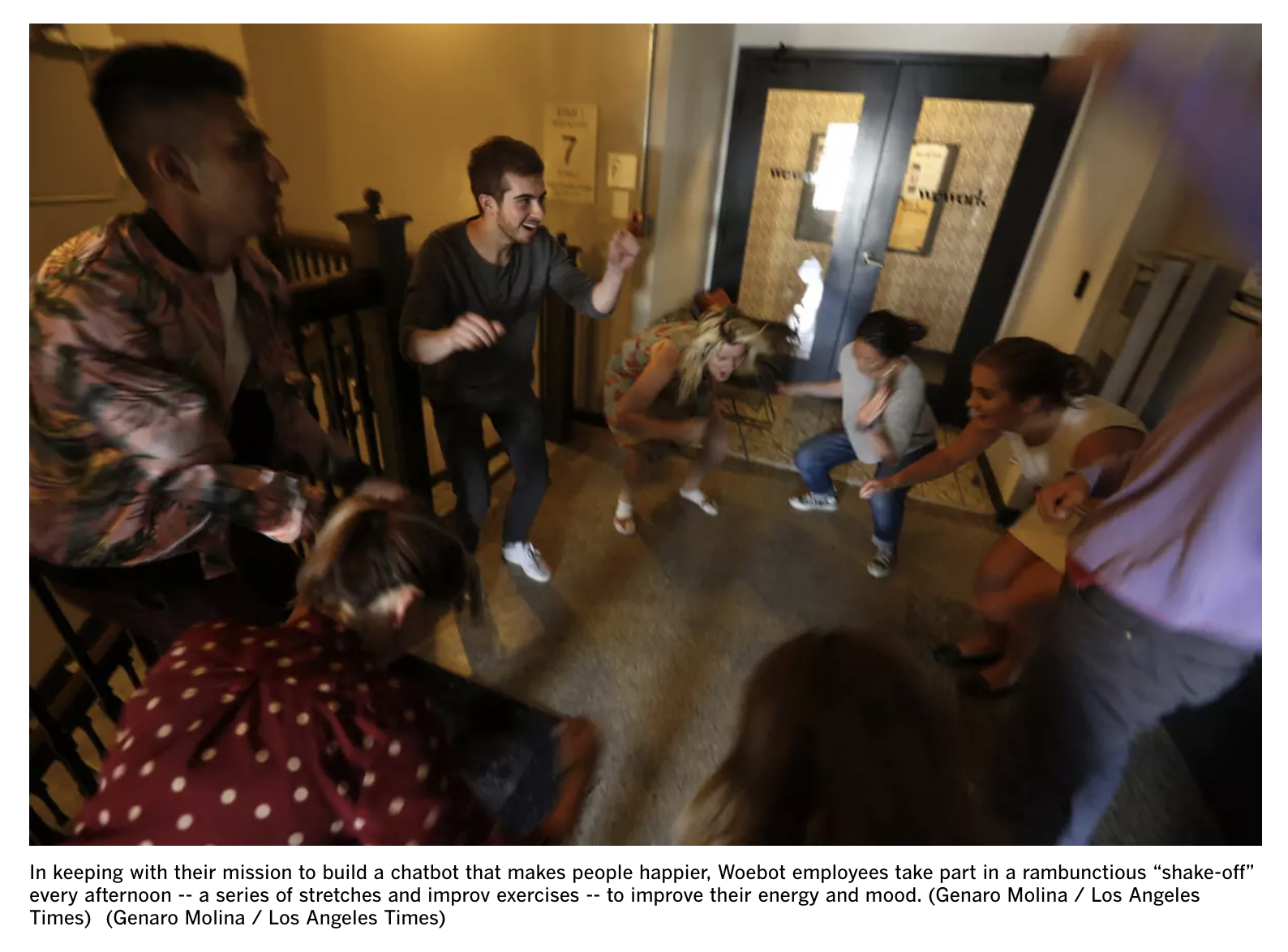 Photo from article of improv game at Woebot