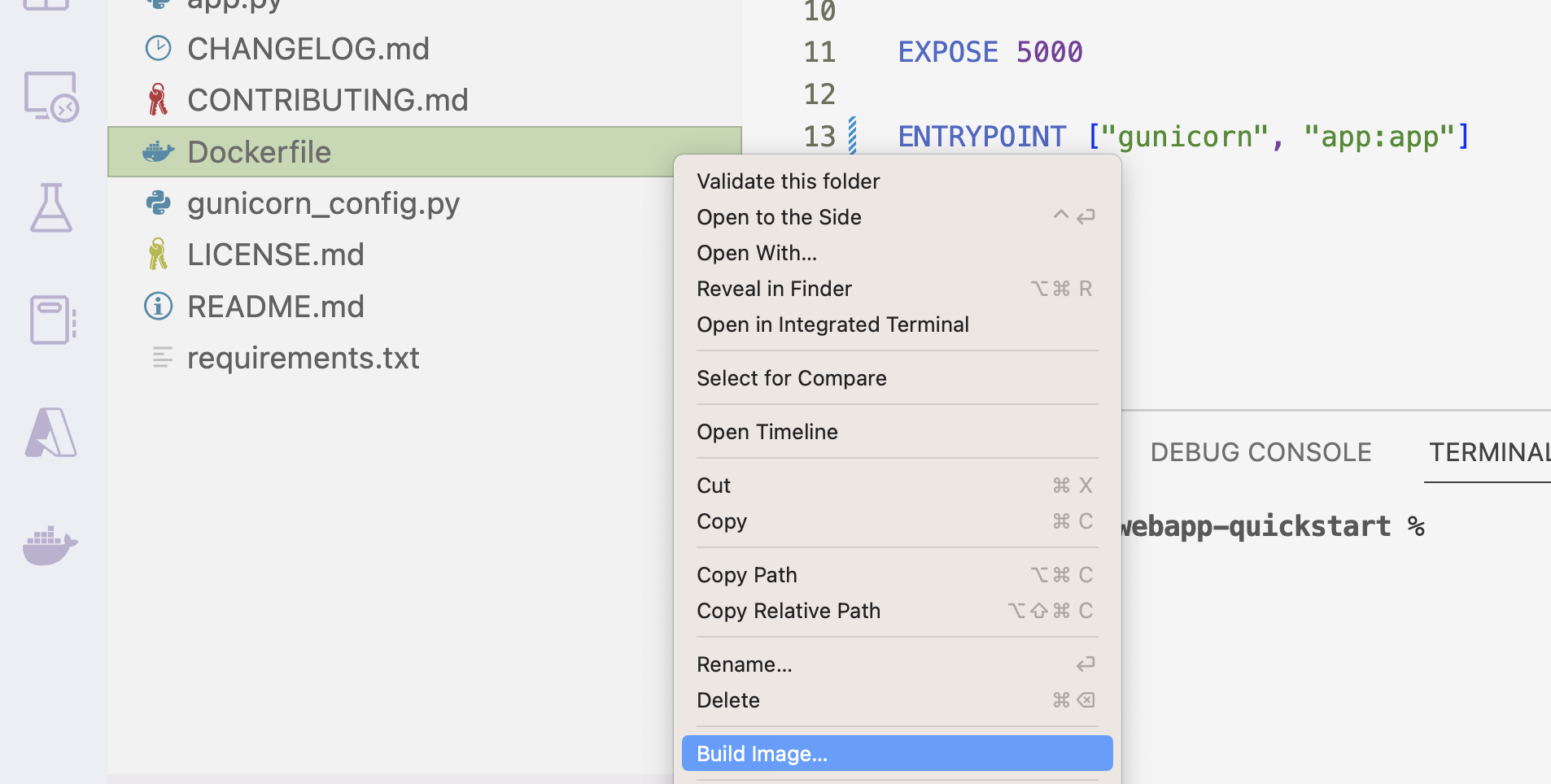 Screenshot of Docker extension in Visual Studio Code