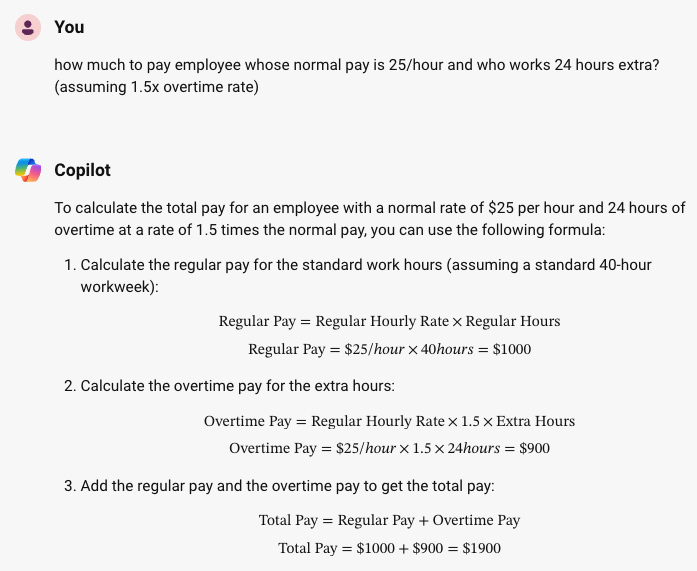 Screenshot of Bing Copilot answering a question about salary payment