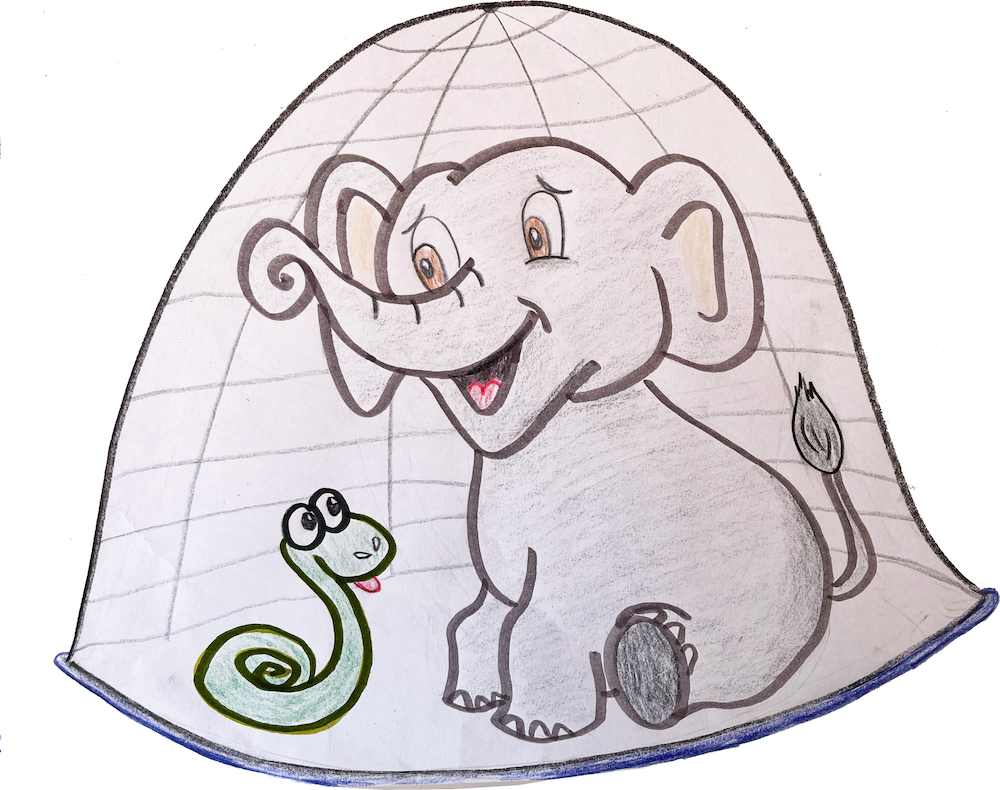 An elephant and a Python inside a net