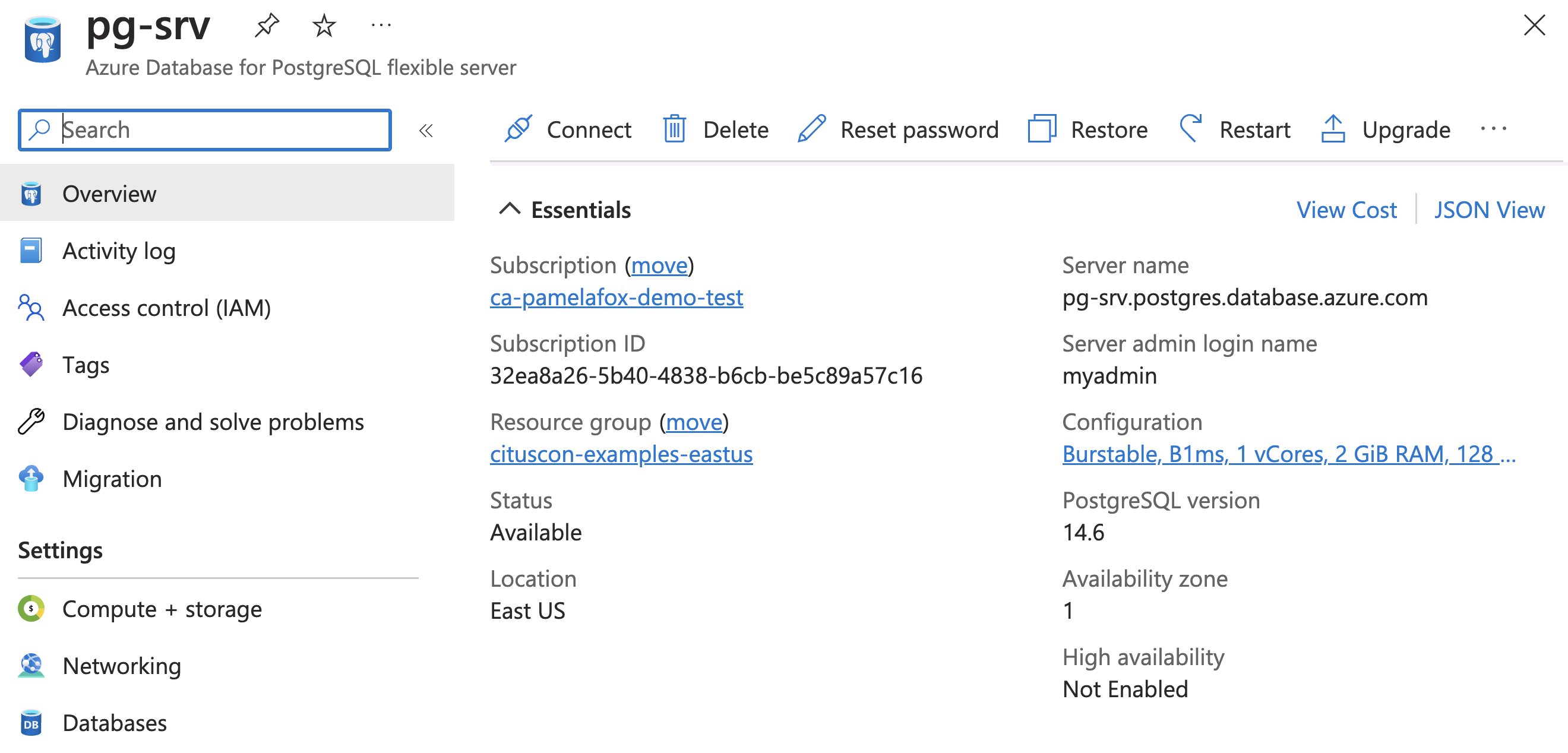 Screenshot of Portal overview page for server