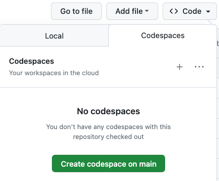 Screenshot of GitHub Codespaces tab