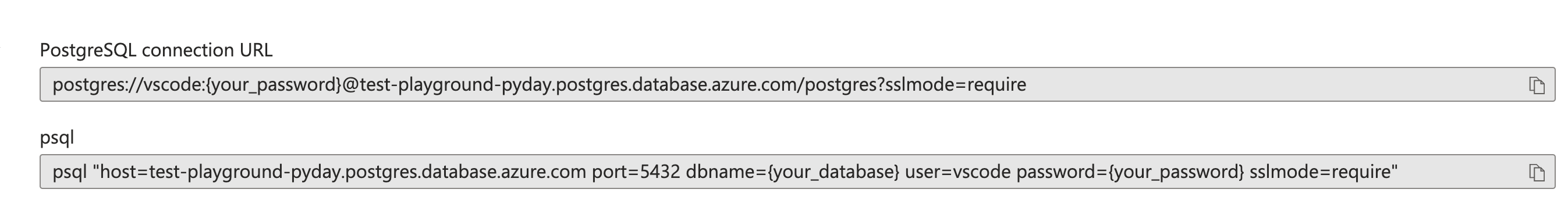 Screenshot of Connection Strings from Azure Portal