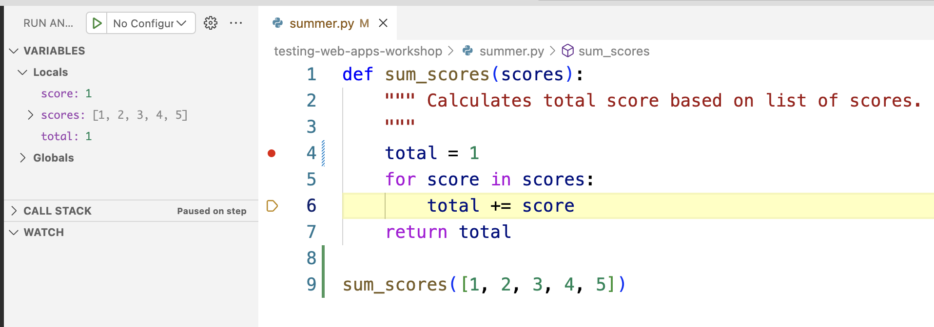 Screenshot of Python code in VS Code with debugger