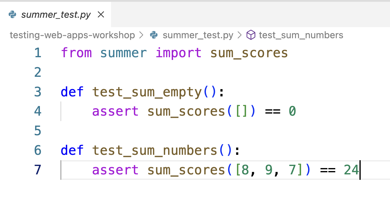 Screenshot of pytest tests for summer library