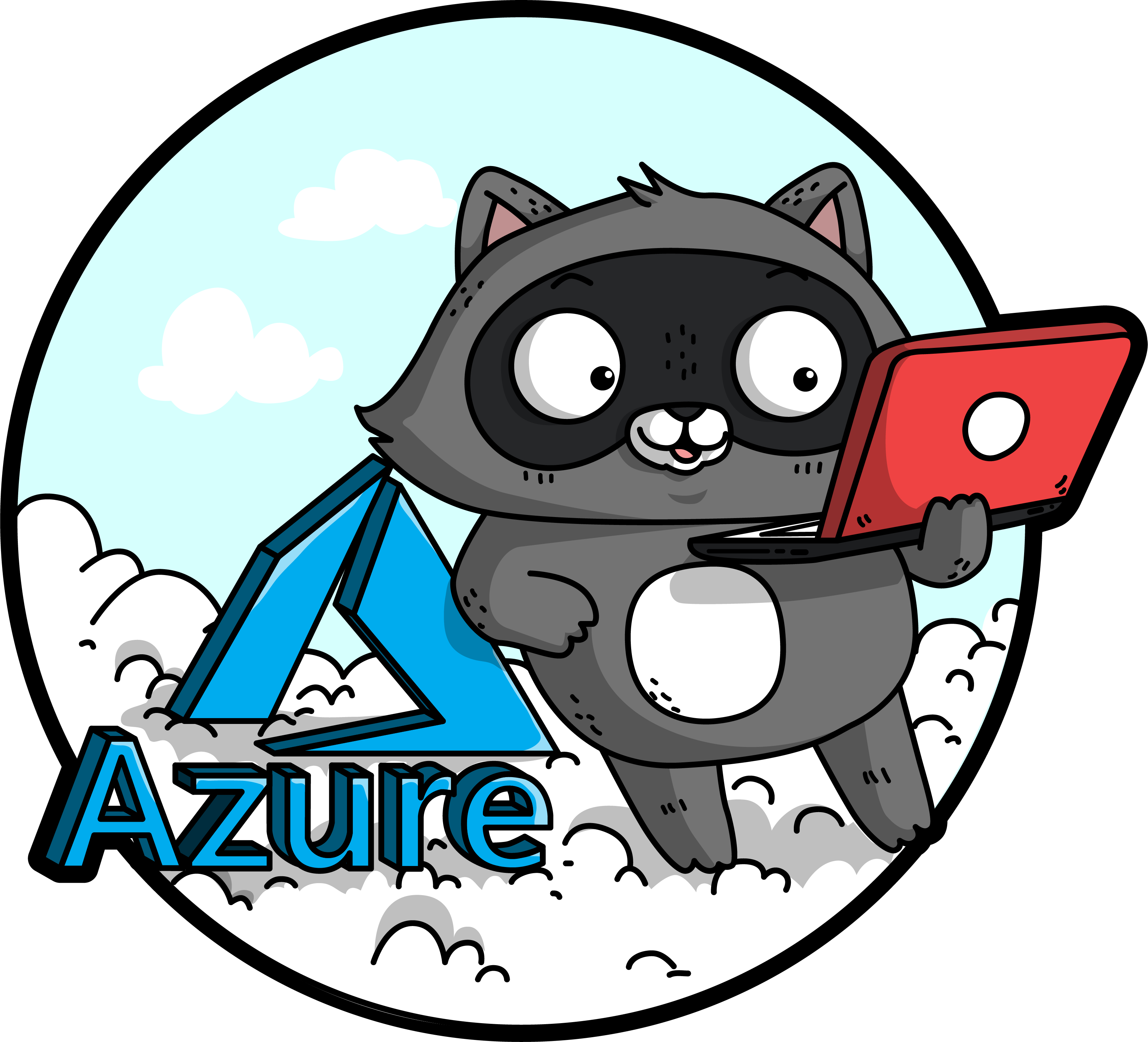Bit (the raccoon) on a cloud with the Azure logo