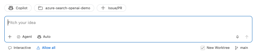 VS Code Agents window prompt showing the New Worktree checkbox
