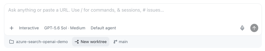 Copilot App prompt showing the New worktree control