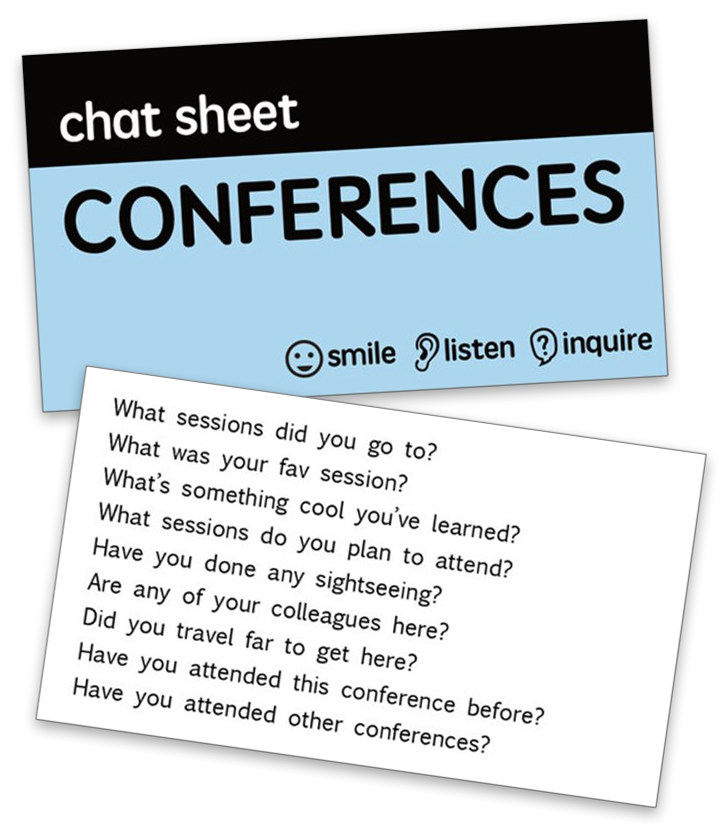 Business card with conversation starters for conferences