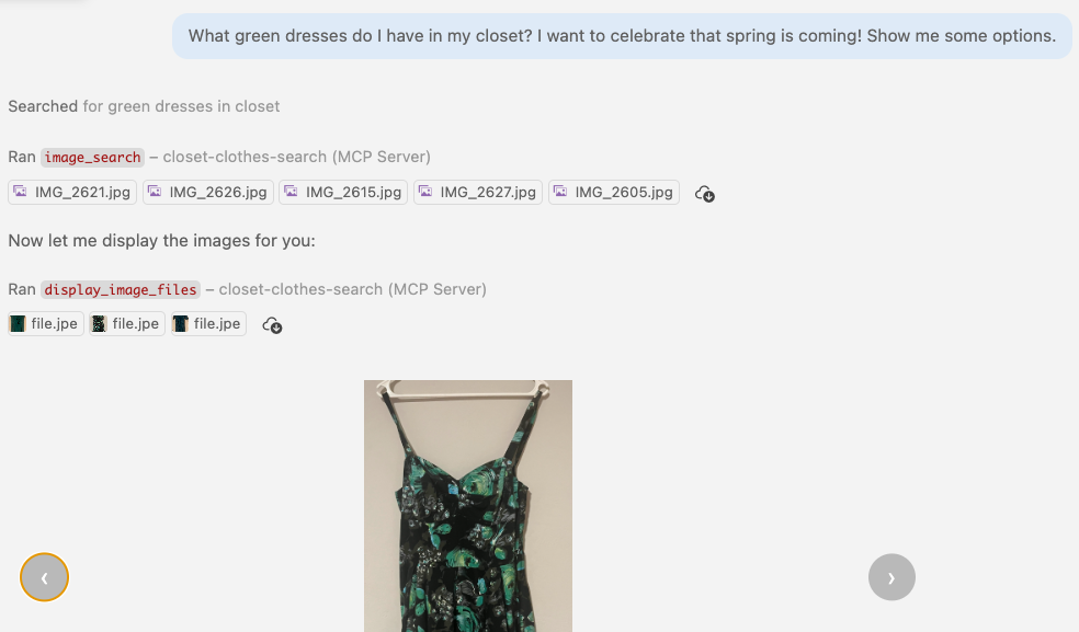 An MCP server searching clothes images and rendering in VS Code Copilot