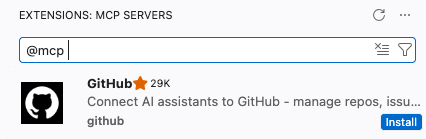 VS Code extensions marketplace search results for MCP servers