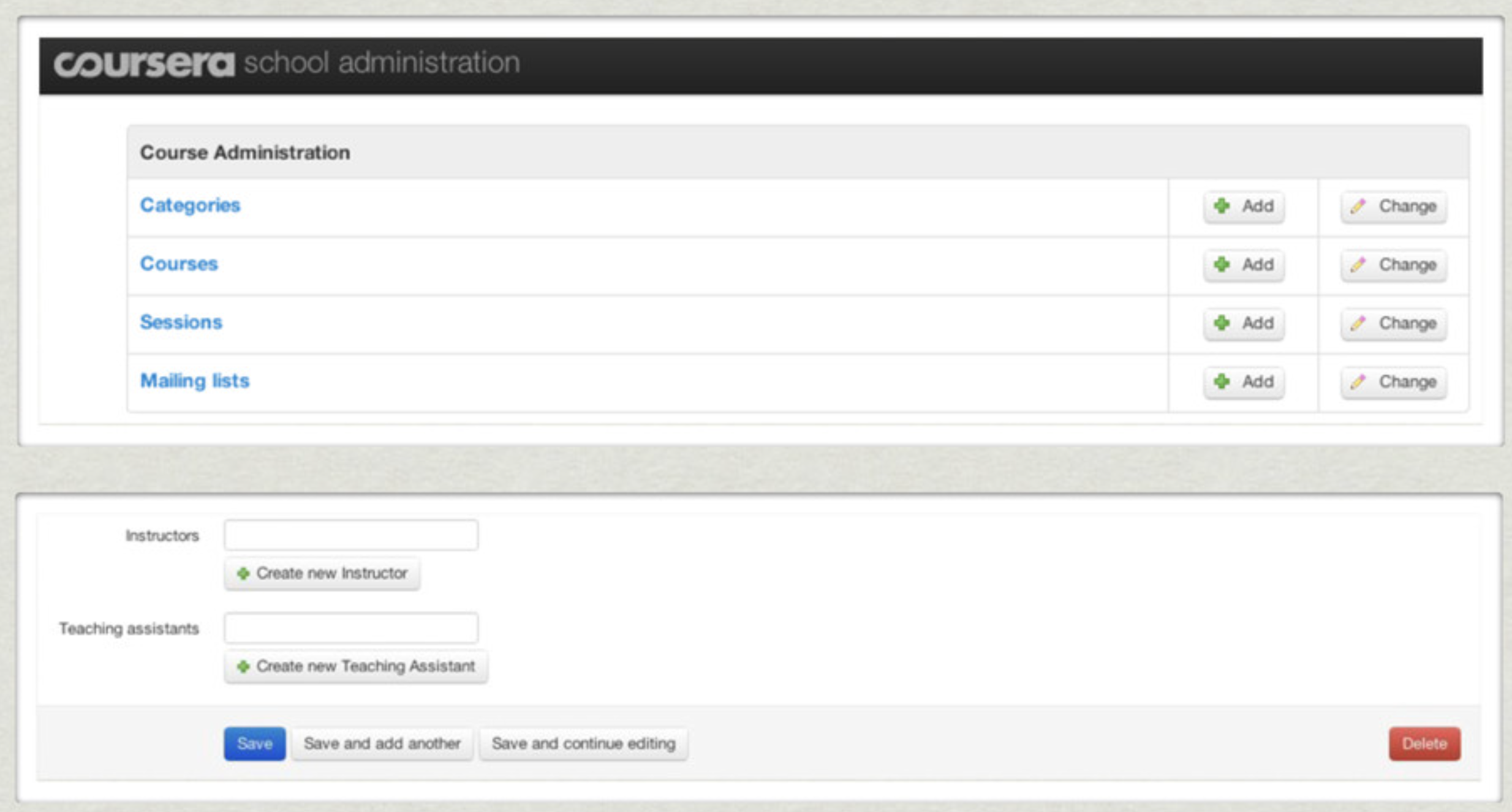 Screenshot of Coursera admin