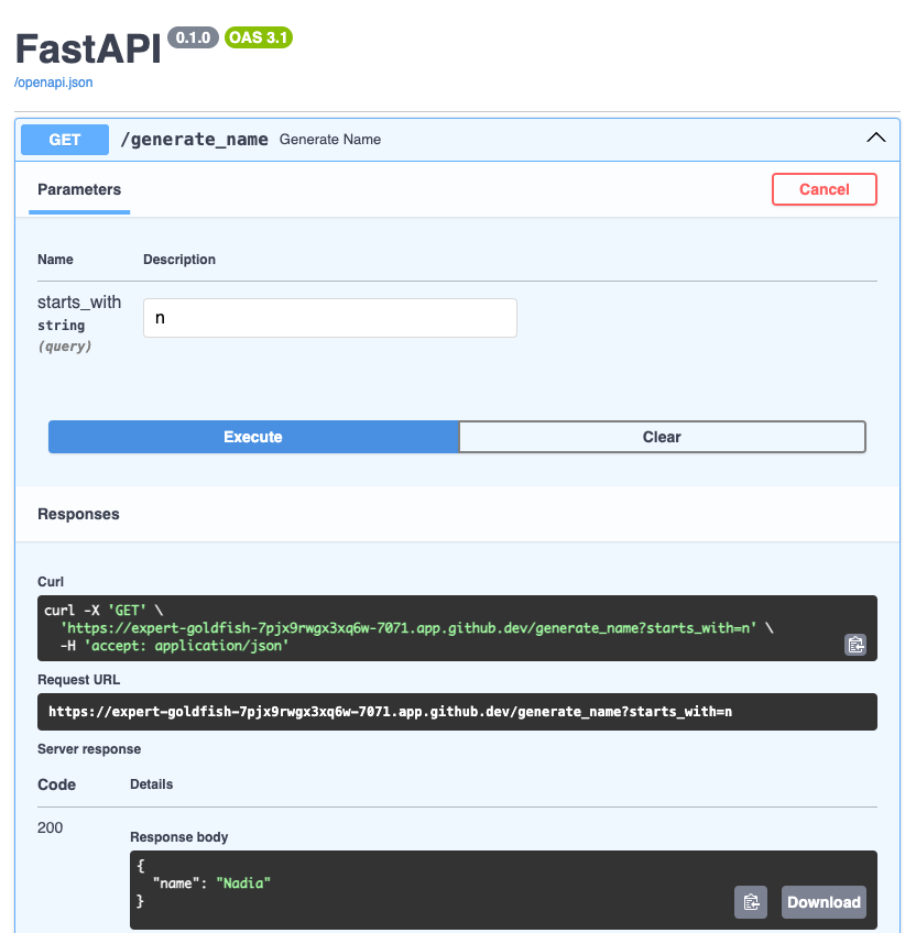 Screenshot of FastAPI auto-generated docs