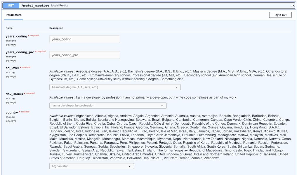 Screenshot of auto-generated docs